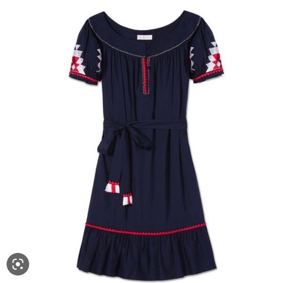Tory Burch embroidered mini dress size 4 navy blue - Picture 2 of 11